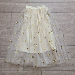 Tulle midi skirt with pineapple embroidery